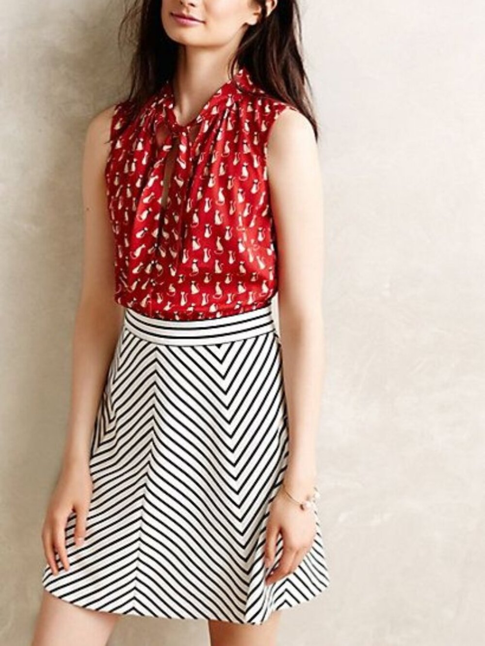 Anthropologie Gatto Dress Petite Cats Red Black & White